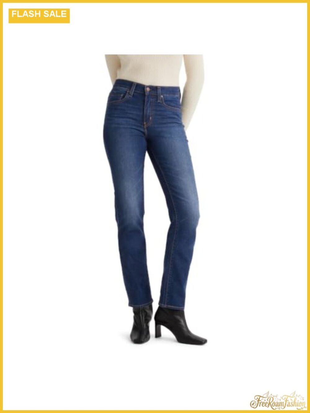 High Rise Straight Jeans Denim Stretch Slim Fit